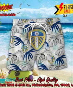 Leeds United FC Big Logo Tropical Leaves Hawaiian Shirt And Shorts