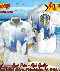 Leeds United FC Palm Tree Surfboard Personalized Name Button Shirt