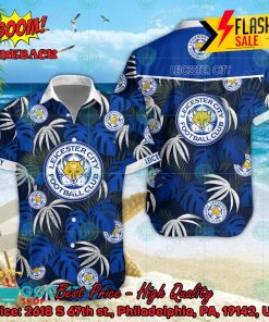 Leicester City FC Big Logo Tropical Leaves Hawaiian Shirt And Shorts