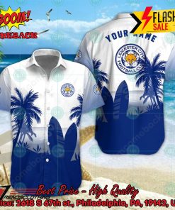 Leicester City FC Palm Tree Surfboard Personalized Name Button Shirt