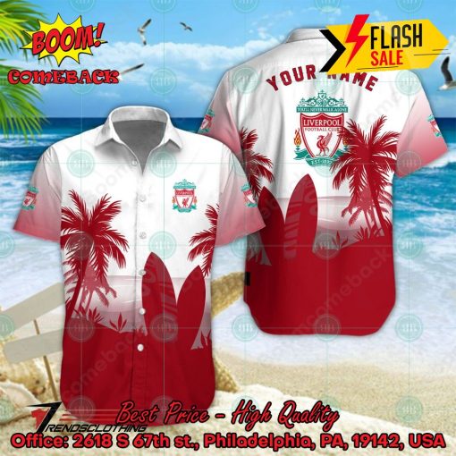Liverpool FC Palm Tree Surfboard Personalized Name Button Shirt