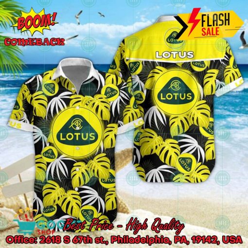 Lotus Cars Big Logo Tropical Leaves Hawaiian Shirt And Shorts