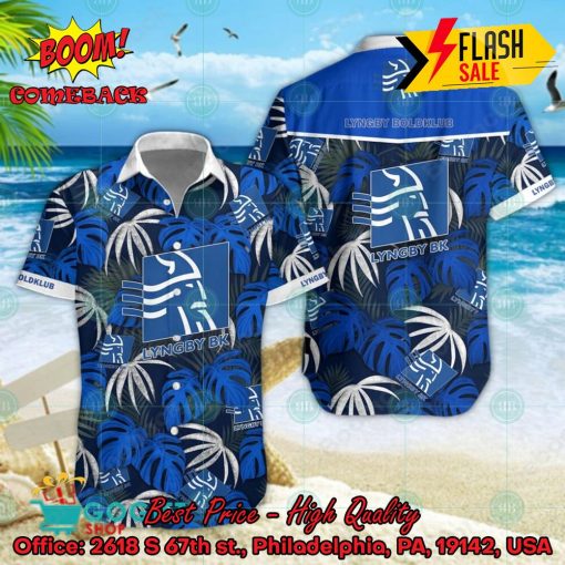 Lyngby Boldklub Big Logo Tropical Leaves Hawaiian Shirt And Shorts