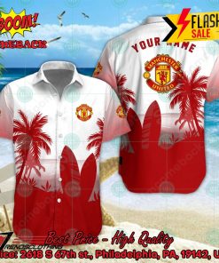 Manchester United FC Palm Tree Surfboard Personalized Name Button Shirt