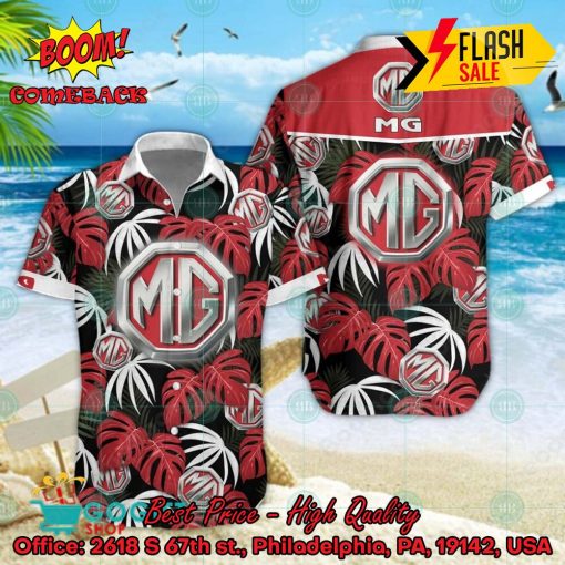 MG Cars Big Logo Tropical Leaves Hawaiian Shirt And Shorts