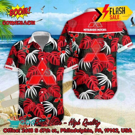 Mitsubishi Big Logo Tropical Leaves Hawaiian Shirt And Shorts
