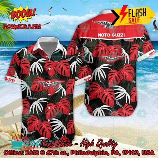 Moto Guzzi Big Logo Tropical Leaves Hawaiian Shirt And Shorts