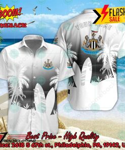 Newcastle United FC Palm Tree Surfboard Personalized Name Button Shirt