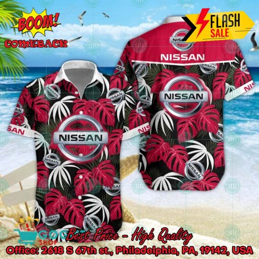 Nissan Big Logo Tropical Leaves Hawaiian Shirt And Shorts