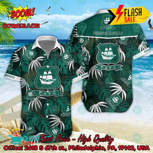 Plymouth Argyle FC Big Logo Tropical Leaves Hawaiian Shirt And Shorts