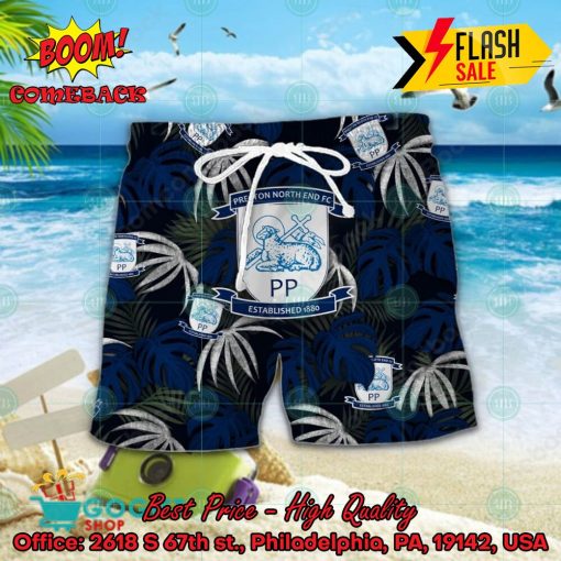Preston North End FC Big Logo Tropical Leaves Hawaiian Shirt And Shorts