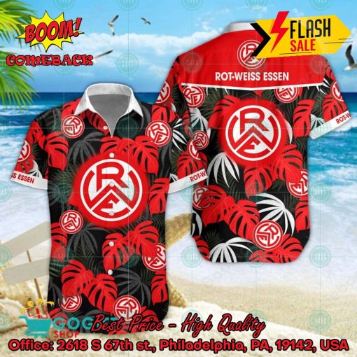 Rot-Weiss Essen e.V Big Logo Tropical Leaves Hawaiian Shirt And Shorts
