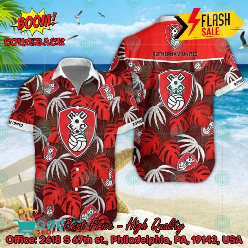Rotherham United FC Big Logo Tropical Leaves Hawaiian Shirt And Shorts