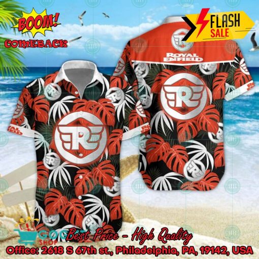 Royal Enfield Big Logo Tropical Leaves Hawaiian Shirt And Shorts