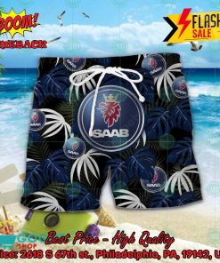 SAAB Automobile Big Logo Tropical Leaves Hawaiian Shirt And Shorts