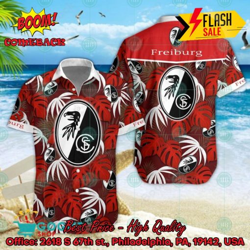 SC Freiburg Big Logo Tropical Leaves Hawaiian Shirt And Shorts