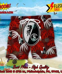 sc freiburg big logo tropical leaves hawaiian shirt and shorts 2 7Qs7Q