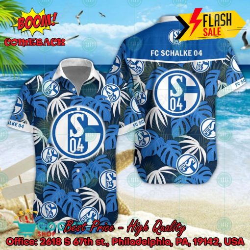 Schalke 04 Big Logo Tropical Leaves Hawaiian Shirt And Shorts