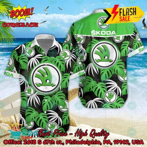 Skoda Big Logo Tropical Leaves Hawaiian Shirt And Shorts