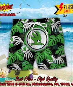 skoda big logo tropical leaves hawaiian shirt and shorts 2 PceHA