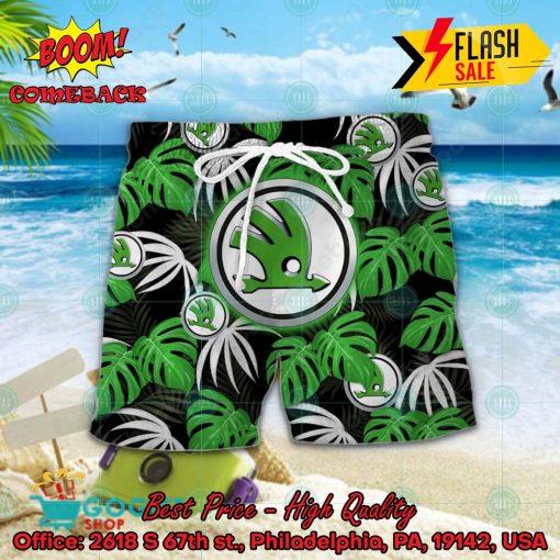 Skoda Big Logo Tropical Leaves Hawaiian Shirt And Shorts