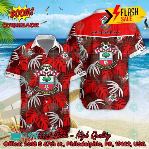 Southampton FC Big Logo Tropical Leaves Hawaiian Shirt And Shorts