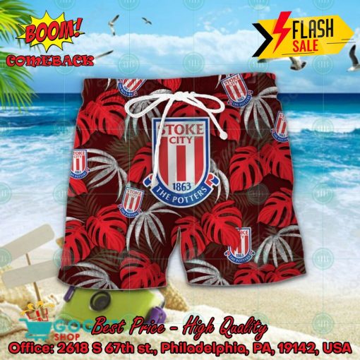 Stoke City FC Big Logo Tropical Leaves Hawaiian Shirt And Shorts