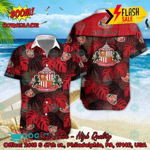 Sunderland AFC Big Logo Tropical Leaves Hawaiian Shirt And Shorts