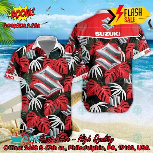 Suzuki Big Logo Tropical Leaves Hawaiian Shirt And Shorts