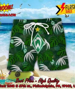 sv werder bremen big logo tropical leaves hawaiian shirt and shorts 2 WehDM