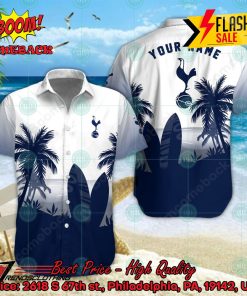 Tottenham Hotspur FC Palm Tree Surfboard Personalized Name Button Shirt