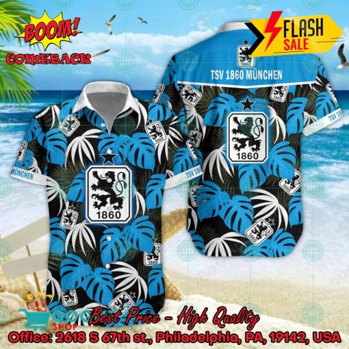TSV 1860 Munich Big Logo Tropical Leaves Hawaiian Shirt And Shorts