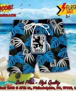 TSV 1860 Munich Big Logo Tropical Leaves Hawaiian Shirt And Shorts