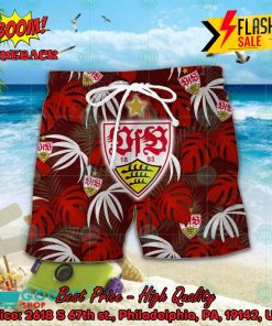 VfB Stuttgart Big Logo Tropical Leaves Hawaiian Shirt And Shorts
