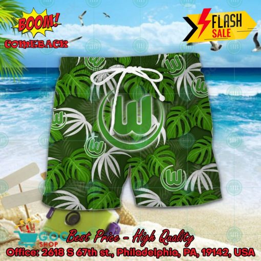 VfL Wolfsburg Big Logo Tropical Leaves Hawaiian Shirt And Shorts