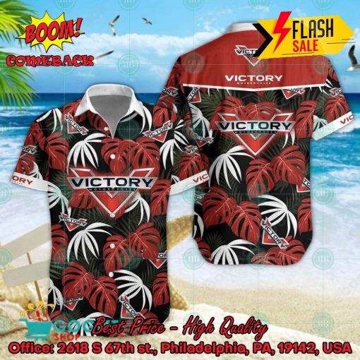 Victory Motorcycles Big Logo Tropical Leaves Hawaiian Shirt And Shorts