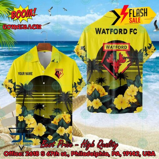 Watford FC Palm Tree Sunset Floral Hawaiian Shirt And Shorts