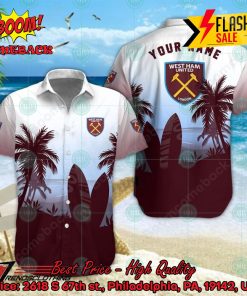 West Ham United FC Palm Tree Surfboard Personalized Name Button Shirt