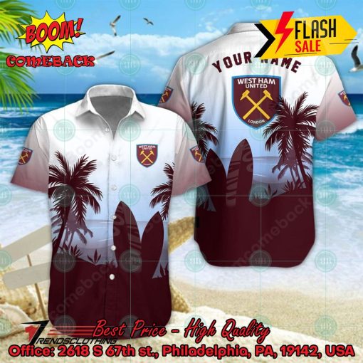 West Ham United FC Palm Tree Surfboard Personalized Name Button Shirt