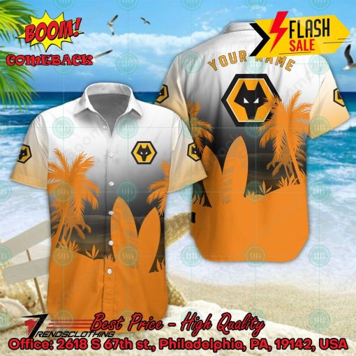 Wolverhampton Wanderers FC Palm Tree Surfboard Personalized Name Button Shirt