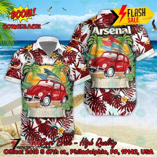 Arsenal FC Car Surfboard Coconut Tree Button Shirt