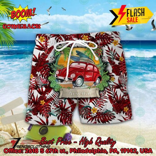 Arsenal FC Car Surfboard Coconut Tree Button Shirt