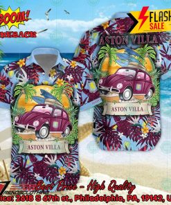 Aston Villa FC Car Surfboard Coconut Tree Button Shirt