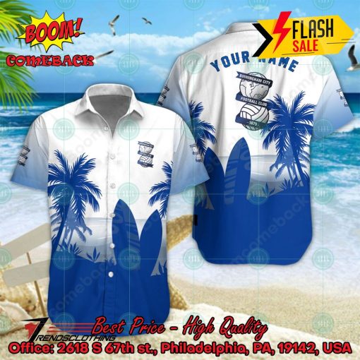 Birmingham City FC Palm Tree Surfboard Personalized Name Button Shirt