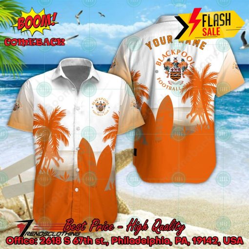 Blackpool FC Palm Tree Surfboard Personalized Name Button Shirt