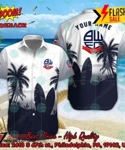 Bolton Wanderers FC Palm Tree Surfboard Personalized Name Button Shirt