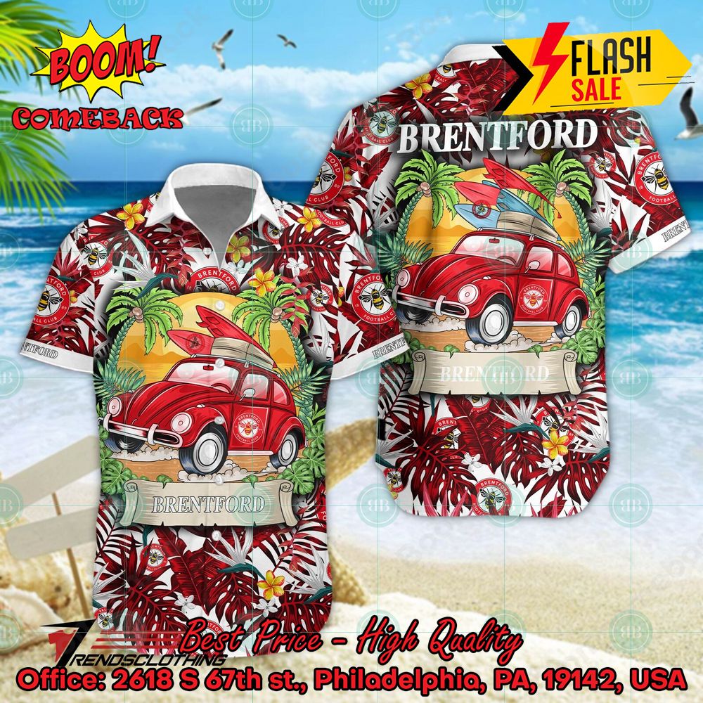 Brentford FC Car Surfboard Coconut Tree Button Shirt