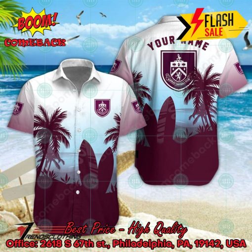 Burnley FC Palm Tree Surfboard Personalized Name Button Shirt