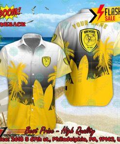 Burton Albion FC Palm Tree Surfboard Personalized Name Button Shirt