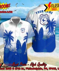 Cardiff City FC Palm Tree Surfboard Personalized Name Button Shirt